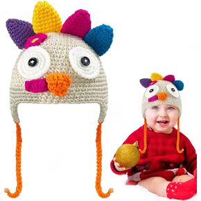 Thanksgiving Baby Turkey Hat Toddler Beanie Knitted Cap Hat Cute Cartoon Animal Winter Photography Props Off White