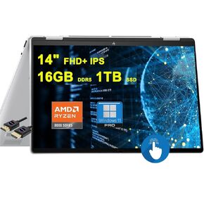 HP Envy x360 2-in-1 Copilot AI PC Laptop 14" FHD+ Touch AMD Zen 4 8-core Ryzen 7 8840HS (>i7-1355U) 16GB DDR5 1TB SSD Backlit USB-C 5MP IR Privacy Camera Poly Studio Win11Pro w/DLCA Accessory