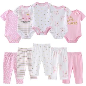 Baby Bodysuit and Pant Set 10-pcs Cotton Soft Newborn Boy Girl Clothes Outfits