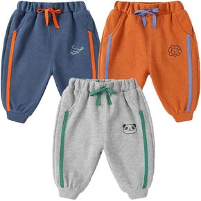 GFQLONG 3 Pack Baby Toddler Boys Cotton Pocket Active Jogger Pants, Casual Solid Elastic Waist Drawstring Sweatpants