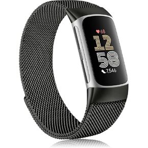 سوار معدني لـ Fitbit Charge 6 عصابات للنساء والرجال، سوار معصم مغناطيسي من الفولاذ المقاوم للصدأ سوار شبكي بديل لـ Fitbit Charge 6