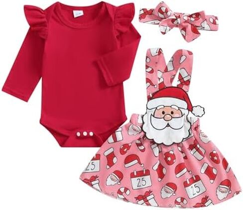 FIOMVA My First Christmas Baby Girl Outfit Newborn Romper Skirts Set Fall Winter Infant Christmas Dress Overall Clothes in Saudi Arabia