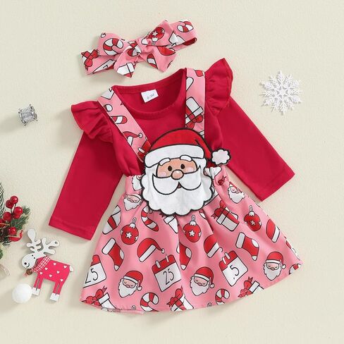 FIOMVA My First Christmas Baby Girl Outfit Newborn Romper Skirts Set Fall Winter Infant Christmas Dress Overall Clothes in Saudi Arabia