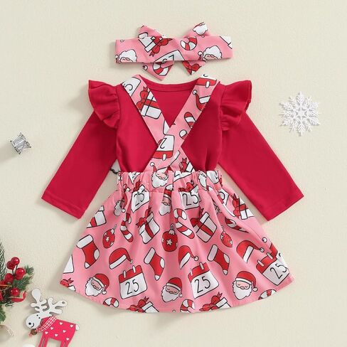 FIOMVA My First Christmas Baby Girl Outfit Newborn Romper Skirts Set Fall Winter Infant Christmas Dress Overall Clothes in Saudi Arabia
