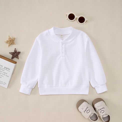 Toddler Baby Boys Sweatshirt Tops Waffle Knit Button-Down Collar Blouse Long Sleeve Shirt Kids Fall Winter Clothes in Saudi Arabia