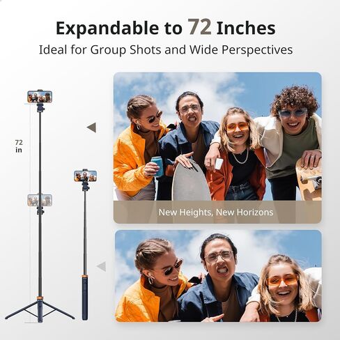 Sensyne 72" Phone Tripod, Extendable Tripod for iPhone & Selfie Stick with Detachable Phone Holder & Wireless Remote, iPhone Tripod Compatible with All Cell Phones, Camera(White) in Saudi Arabia