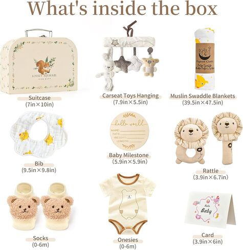 10Pcs Baby Shower Gifts for Boys Girls, Newborn Baby Gift Basket with Swaddle Blanket Rattle Onesie Bibs Socks Keepsake Milestone Infant Toys Gender Reveal Essentials in Kuwait