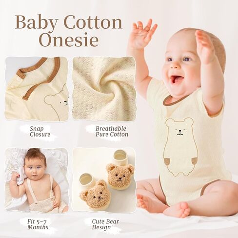 10Pcs Baby Shower Gifts for Boys Girls, Newborn Baby Gift Basket with Swaddle Blanket Rattle Onesie Bibs Socks Keepsake Milestone Infant Toys Gender Reveal Essentials in Kuwait