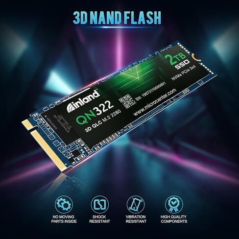INLAND QN450 SSD 1000GB M.2 2280 NVMe SSD- PCIe 4.0 Gen4x4، حتى 5000 ميجابايت/ثانية - محرك أقراص الحالة الصلبة الداخلي -1 تيرابايت in Kuwait