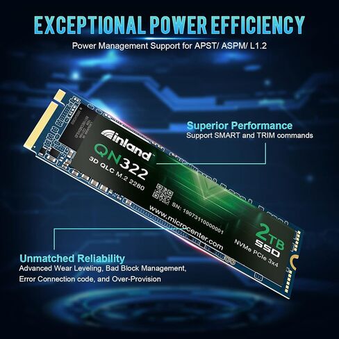 INLAND QN450 SSD 1000GB M.2 2280 NVMe SSD- PCIe 4.0 Gen4x4، حتى 5000 ميجابايت/ثانية - محرك أقراص الحالة الصلبة الداخلي -1 تيرابايت in Kuwait
