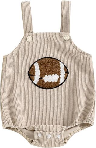 Infant Baby Boys Girls Overalls Sleeveless Football Game Day Embroidery Corduroy Romper Cute Newborn Outfit in Saudi Arabia
