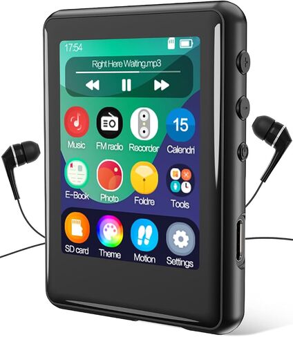 MP3 Player with Bluetooth 5.3,Tokemisc 16GB Full Touchscreen Kids Portable Music Device with Speaker,FM Radio,E-Book,Built-in Micro SD Card Slot,Earphones Included,Max 256GB Expand in Saudi Arabia