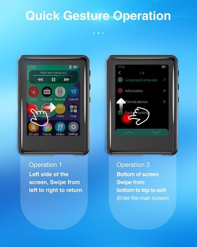 MP3 Player with Bluetooth 5.3,Tokemisc 16GB Full Touchscreen Kids Portable Music Device with Speaker,FM Radio,E-Book,Built-in Micro SD Card Slot,Earphones Included,Max 256GB Expand in Saudi Arabia