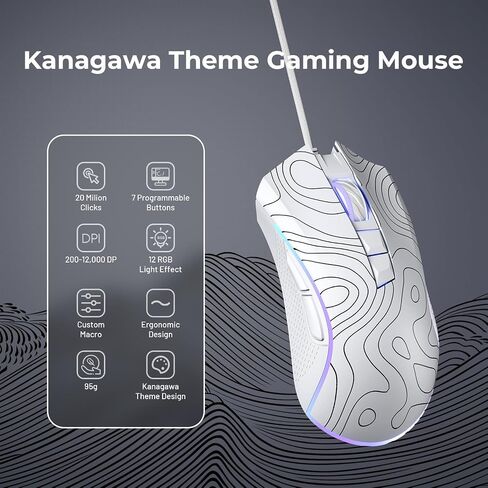 XVX G705 Wired Gaming Mouse, 12000 DPI RGB Gaming Mouse with 12 Backlit Modes & 7 Macro Buttons, PC Gaming Mice Support DIY Keybinding, Mouse Gamer Computer Mouse for Laptop PC Mac Windows,Topographic in Saudi Arabia