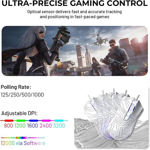 XVX G705 Wired Gaming Mouse, 12000 DPI RGB Gaming Mouse with 12 Backlit Modes & 7 Macro Buttons, PC Gaming Mice Support DIY Keybinding, Mouse Gamer Computer Mouse for Laptop PC Mac Windows,Topographic in Saudi Arabia