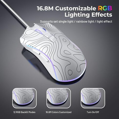 XVX G705 Wired Gaming Mouse, 12000 DPI RGB Gaming Mouse with 12 Backlit Modes & 7 Macro Buttons, PC Gaming Mice Support DIY Keybinding, Mouse Gamer Computer Mouse for Laptop PC Mac Windows,Topographic in Saudi Arabia