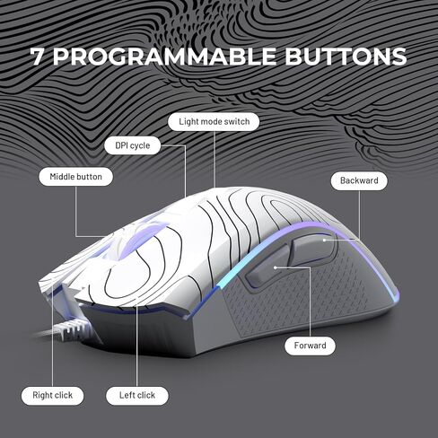 XVX G705 Wired Gaming Mouse, 12000 DPI RGB Gaming Mouse with 12 Backlit Modes & 7 Macro Buttons, PC Gaming Mice Support DIY Keybinding, Mouse Gamer Computer Mouse for Laptop PC Mac Windows,Topographic in Saudi Arabia