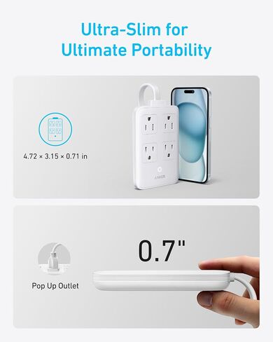 Anker Charging Station, 20W Max 8-in-1 USB-C Power Strip for iPhone 15/14 and MacBook Air/Pro, 5 ft Thin Cord with 4 AC, 2 USB-A, and 2 USB-C Ports, Fast Charging Desktop Charger for Travel, Office in Saudi Arabia