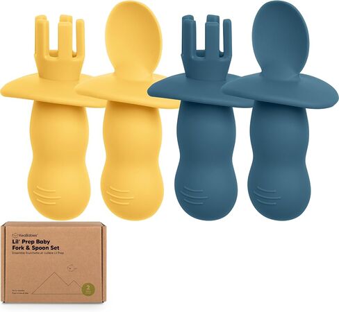 KeaBabies 4-Pack Silicone Baby Spoons and Forks Set, BLW, BPA-Free (Slate) | Baby Led Weaning Utensils 6-12 Month, Easy to Hold Self Feeding Toddler Spoon & Training Fork, Teething Baby Eating Essential in Saudi Arabia