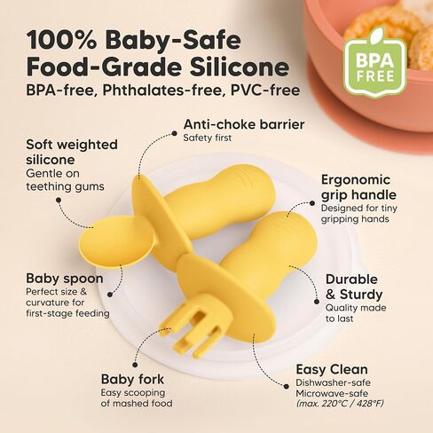 KeaBabies 4-Pack Silicone Baby Spoons and Forks Set, BLW, BPA-Free (Slate) | Baby Led Weaning Utensils 6-12 Month, Easy to Hold Self Feeding Toddler Spoon & Training Fork, Teething Baby Eating Essential in Saudi Arabia