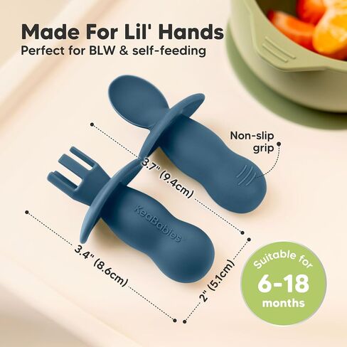 KeaBabies 4-Pack Silicone Baby Spoons and Forks Set, BLW, BPA-Free (Slate) | Baby Led Weaning Utensils 6-12 Month, Easy to Hold Self Feeding Toddler Spoon & Training Fork, Teething Baby Eating Essential in Saudi Arabia