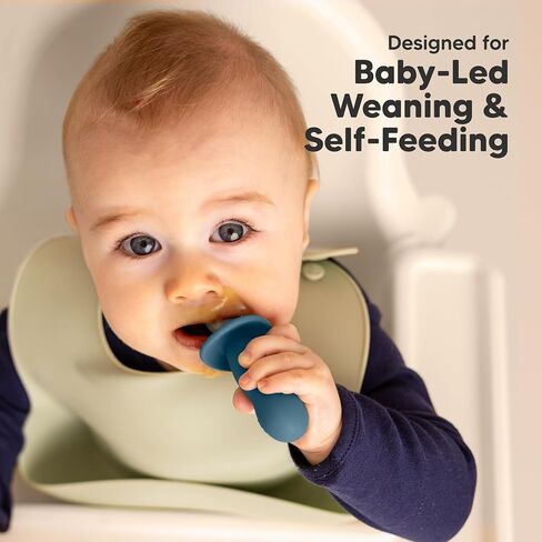 KeaBabies 4-Pack Silicone Baby Spoons and Forks Set, BLW, BPA-Free (Slate) | Baby Led Weaning Utensils 6-12 Month, Easy to Hold Self Feeding Toddler Spoon & Training Fork, Teething Baby Eating Essential in Saudi Arabia