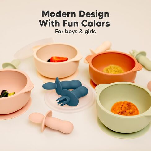 KeaBabies 4-Pack Silicone Baby Spoons and Forks Set, BLW, BPA-Free (Slate) | Baby Led Weaning Utensils 6-12 Month, Easy to Hold Self Feeding Toddler Spoon & Training Fork, Teething Baby Eating Essential in Saudi Arabia