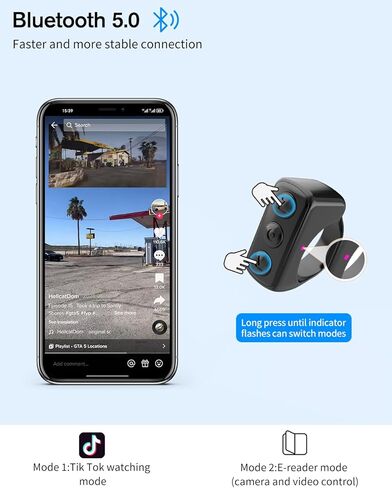 جهاز التحكم عن بعد لصفحة التحكم لجهاز Kindle Paperwhite Oasis، جهاز التحكم عن بعد للقارئ الإلكتروني RF، حلقة التحكم عن بعد TikTok، أداة النقر على مصراع الكاميرا لجهاز iPad iPhone iOS Android-أسود in Kuwait