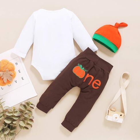 Viworld بيبي بوي هالوين 3 قطعة ملابس عيد ميلاد اليقطين طويلة الأكمام ربطة عنق رومبير + سروال طباعة واحدة + قبعة الملابس مجموعة in Kuwait