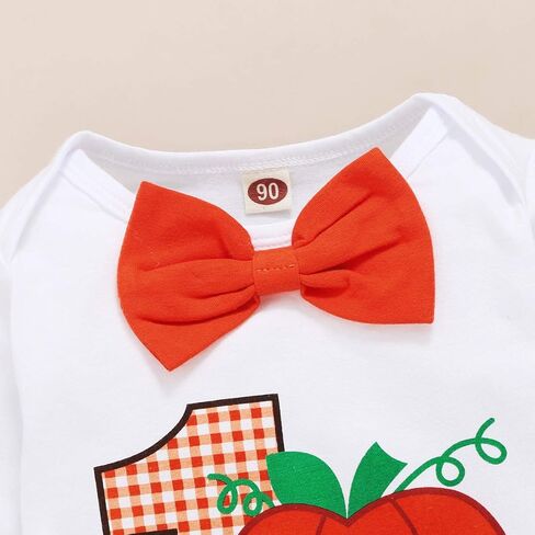 Viworld بيبي بوي هالوين 3 قطعة ملابس عيد ميلاد اليقطين طويلة الأكمام ربطة عنق رومبير + سروال طباعة واحدة + قبعة الملابس مجموعة in Kuwait