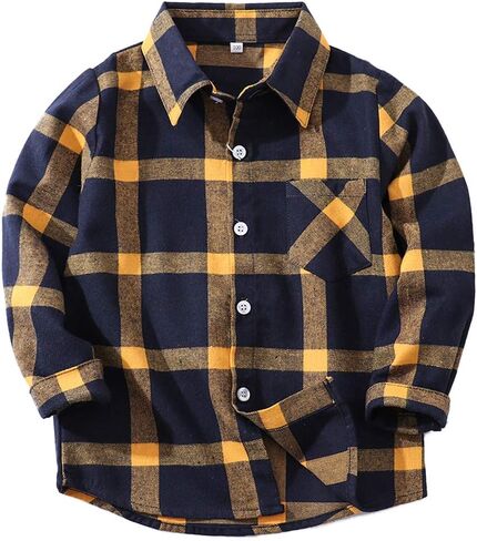 Baby Boys Girls Button Down Plaid Flannel Long Sleeve Shirt(2T-7T) in Saudi Arabia