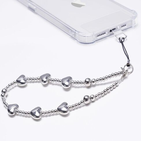 GVIEWIN Phone Charm Beaded Wrist Strap with Tether Tab | Hands-Free & Anti-drop, Detachable Phone Chain Wristlet for Women Girls for iPhone & Most Smartphones, Silver Love in Kuwait