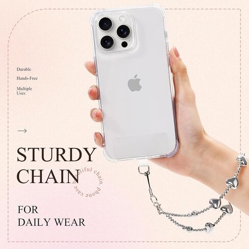 GVIEWIN Phone Charm Beaded Wrist Strap with Tether Tab | Hands-Free & Anti-drop, Detachable Phone Chain Wristlet for Women Girls for iPhone & Most Smartphones, Silver Love in Kuwait