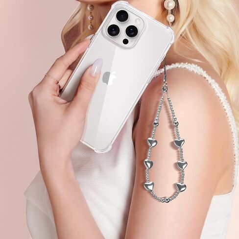 GVIEWIN Phone Charm Beaded Wrist Strap with Tether Tab | Hands-Free & Anti-drop, Detachable Phone Chain Wristlet for Women Girls for iPhone & Most Smartphones, Silver Love in Kuwait