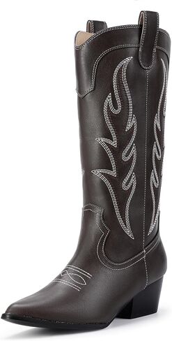 IDIFU IN2 Cowboy Boots for Women Cowgirl Boots Western Boots Mid Calf Chunky Low Heel Pointed Toe Embroidered Country Boots Cute Fashion Booties for Women Dress Wedding Heeled Boots in Saudi Arabia