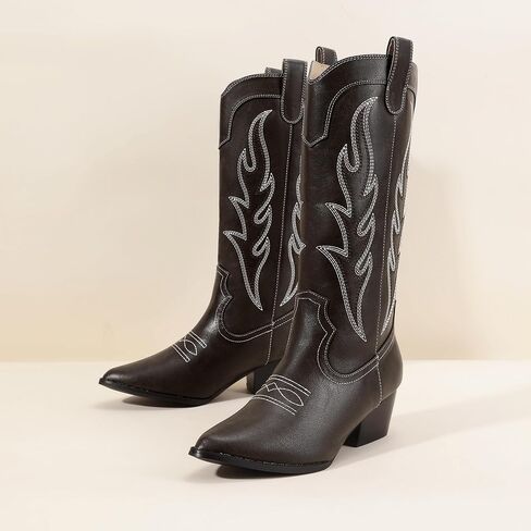IDIFU IN2 Cowboy Boots for Women Cowgirl Boots Western Boots Mid Calf Chunky Low Heel Pointed Toe Embroidered Country Boots Cute Fashion Booties for Women Dress Wedding Heeled Boots in Saudi Arabia
