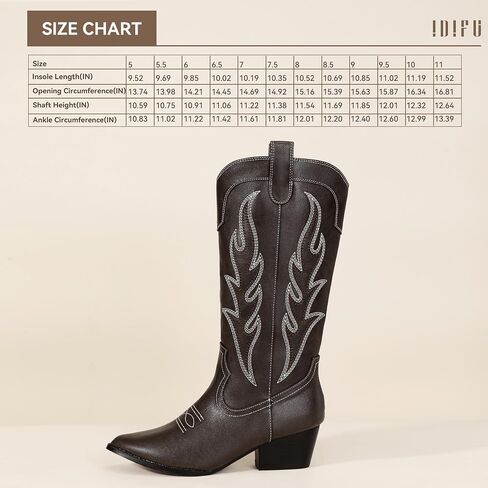 IDIFU IN2 Cowboy Boots for Women Cowgirl Boots Western Boots Mid Calf Chunky Low Heel Pointed Toe Embroidered Country Boots Cute Fashion Booties for Women Dress Wedding Heeled Boots in Saudi Arabia