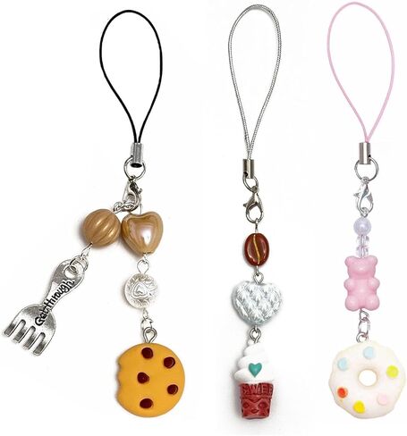 لطيف الهاتف سحر الجمالية Y2K سحر الهاتف حزام الأحمر الفراولة الدب نجمة كعكة شوكة ملعقة القلب الملحقات للهاتف المفاتيح كاميرا محفظة حقيبة الظهر المعلقات الديكور (دونات + كوكي + الآيس كريم) in Kuwait