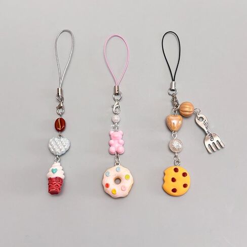 لطيف الهاتف سحر الجمالية Y2K سحر الهاتف حزام الأحمر الفراولة الدب نجمة كعكة شوكة ملعقة القلب الملحقات للهاتف المفاتيح كاميرا محفظة حقيبة الظهر المعلقات الديكور (دونات + كوكي + الآيس كريم) in Kuwait