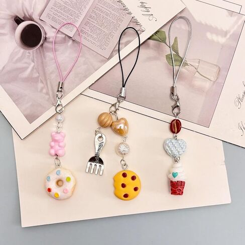 لطيف الهاتف سحر الجمالية Y2K سحر الهاتف حزام الأحمر الفراولة الدب نجمة كعكة شوكة ملعقة القلب الملحقات للهاتف المفاتيح كاميرا محفظة حقيبة الظهر المعلقات الديكور (دونات + كوكي + الآيس كريم) in Kuwait