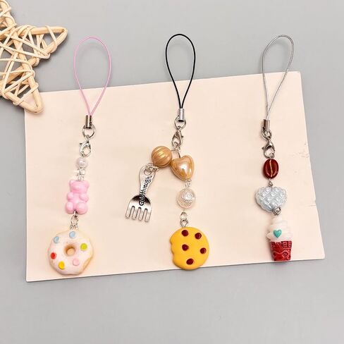 لطيف الهاتف سحر الجمالية Y2K سحر الهاتف حزام الأحمر الفراولة الدب نجمة كعكة شوكة ملعقة القلب الملحقات للهاتف المفاتيح كاميرا محفظة حقيبة الظهر المعلقات الديكور (دونات + كوكي + الآيس كريم) in Kuwait