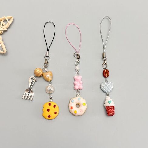 لطيف الهاتف سحر الجمالية Y2K سحر الهاتف حزام الأحمر الفراولة الدب نجمة كعكة شوكة ملعقة القلب الملحقات للهاتف المفاتيح كاميرا محفظة حقيبة الظهر المعلقات الديكور (دونات + كوكي + الآيس كريم) in Kuwait