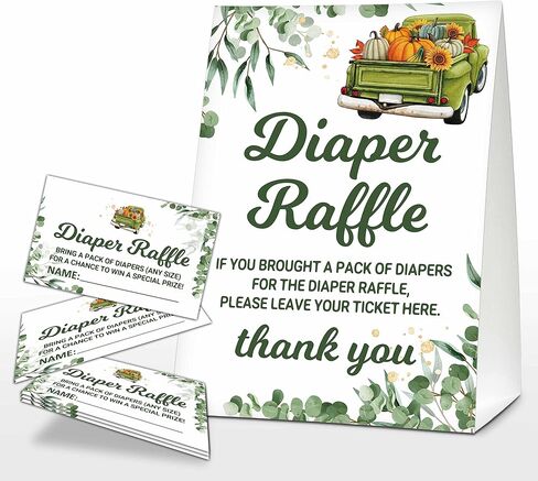 لافتة سحب حفاضات عيد الشكر في الخريف، لعبة استحمام الطفل بالأوكالبتوس الخضراء، تذاكر سحب حفاضات شاحنة اليقطين، ديكورات استحمام الطفل في مزرعة الخريف للأولاد والبنات - (علامة واحدة + 50 بطاقة تخمين) - 03 in Kuwait