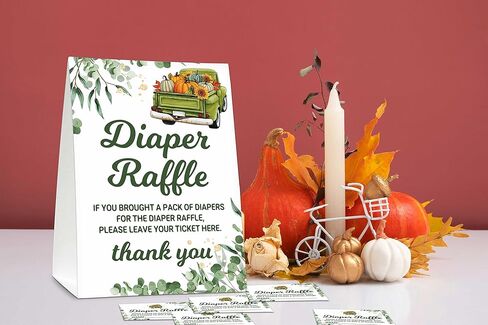 لافتة سحب حفاضات عيد الشكر في الخريف، لعبة استحمام الطفل بالأوكالبتوس الخضراء، تذاكر سحب حفاضات شاحنة اليقطين، ديكورات استحمام الطفل في مزرعة الخريف للأولاد والبنات - (علامة واحدة + 50 بطاقة تخمين) - 03 in Kuwait