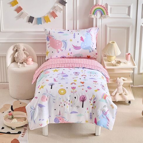 4 Piece Toddler Bedding Set for Girls- Ocean Theme Pink Design, Microfiber Toddler Bedding Comforter Set for All Seasons in Saudi Arabia