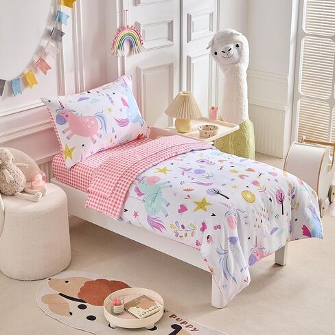 4 Piece Toddler Bedding Set for Girls- Ocean Theme Pink Design, Microfiber Toddler Bedding Comforter Set for All Seasons in Saudi Arabia