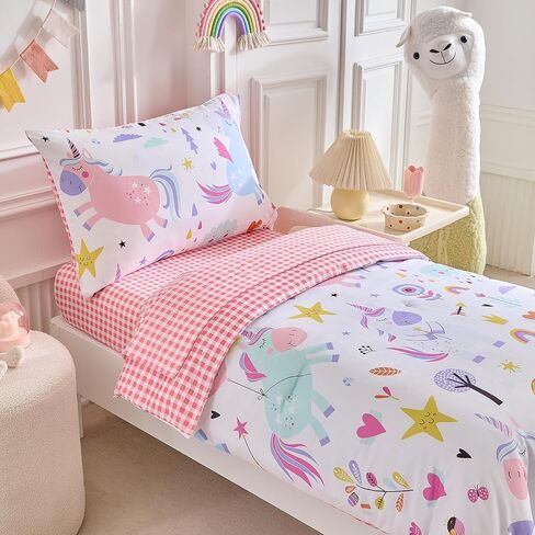 4 Piece Toddler Bedding Set for Girls- Ocean Theme Pink Design, Microfiber Toddler Bedding Comforter Set for All Seasons in Saudi Arabia