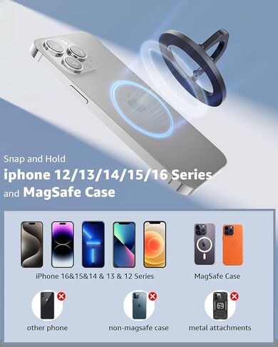 [2024 Newest] SUPERONE for MagSafe Phone Grip, Stylish Cool Magnetic Ring Holder with Adjustable Stand, Removable MagSafe Accessories Only for iPhone 16/15/14/13/12 Series and MagSafe Case - Colorful in Kuwait