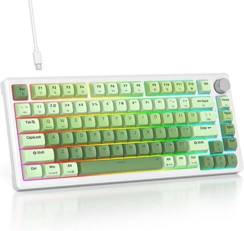 75% Mechanical Keyboard Gasket with Knob, Custom Wired Creamy Gaming Keyboard TKL 75 Percent Hot Swappable RGB Backlit, Pre-lubed Switch for Win/MAC PC Laptop（Salmon/White） in Kuwait