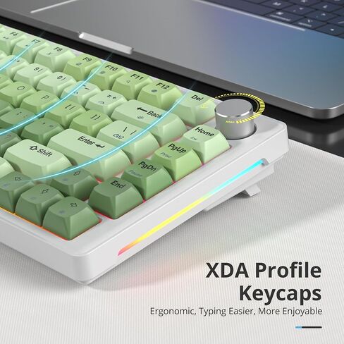 75% Mechanical Keyboard Gasket with Knob, Custom Wired Creamy Gaming Keyboard TKL 75 Percent Hot Swappable RGB Backlit, Pre-lubed Switch for Win/MAC PC Laptop（Salmon/White） in Kuwait